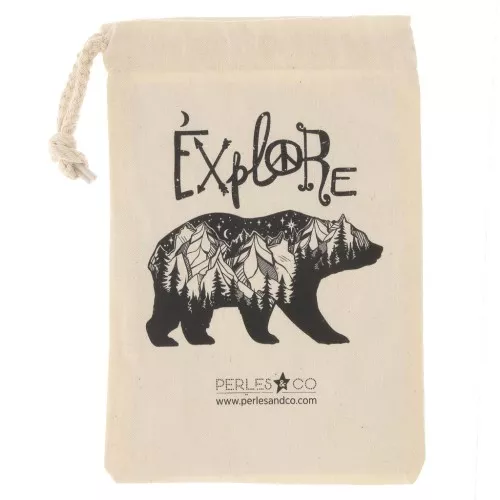 Bolsa pequeña de algodón by Perles&Co - Explore - 140x210 mm - Beige - Negro x1