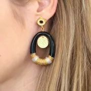 Colgante ovale calada de resina opaca 44x33 mm - Negro x1