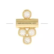 Cuenta tubo con 4 óxido de zirconio 11x7 mm - Crystal - Chapado de oro 3 micras x1