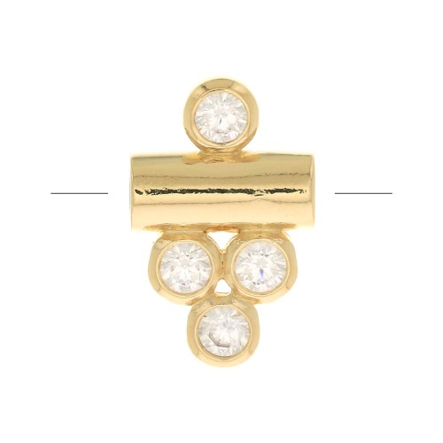 Cuenta tubo con 4 óxido de zirconio 11x7 mm - Crystal - Chapado de oro 3 micras x1