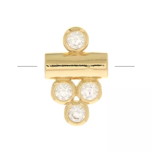 Cuenta tubo con 4 óxido de zirconio 11x7 mm - Crystal - Chapado de oro 3 micras x1