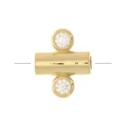 Cuenta tubo con 2 óxido de zirconio 9x7 mm - Crystal - Chapado de oro 3 micras x1