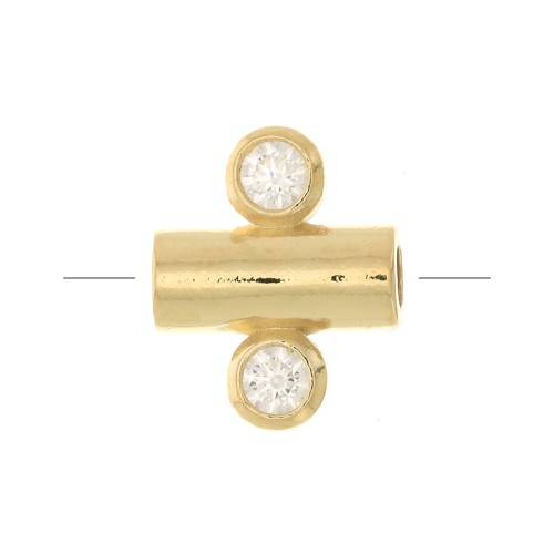 Cuenta tubo con 2 óxido de zirconio 9x7 mm - Crystal - Chapado de oro 3 micras x1