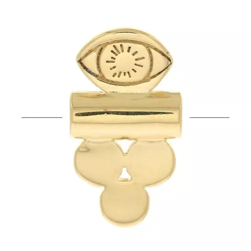 Tubo de perlas con 3 pequeños redondos y ojo 13x7 mm - Chapado de oro 3 micras x1