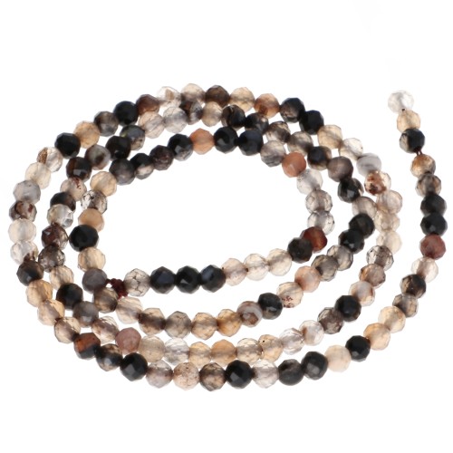 Cuentas redondas facetadas de 3 mm de piedra preciosa: ágata teñida - Marrón x 37 cm