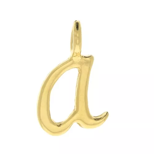 Dije letra alfabeto 10 mm - fuente cursiva - A - Chapado de Oro 3 micras x1