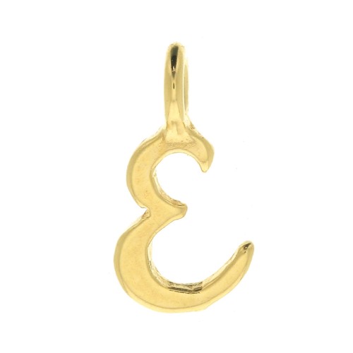 Dije letra alfabeto 10 mm - fuente cursiva - E - Chapado de Oro 3 micras x1