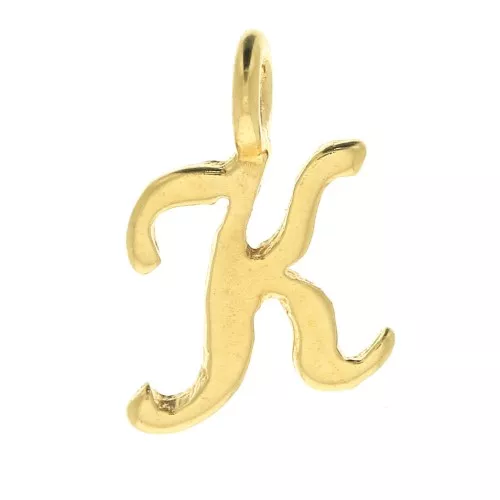 Dije letra alfabeto 10 mm - fuente cursiva - K - Chapado de Oro 3 micras x1