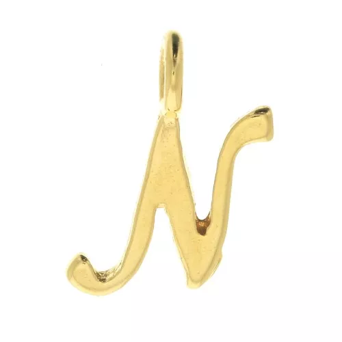 Dije letra alfabeto 10 mm - fuente cursiva - N - Chapado de Oro 3 micras x1