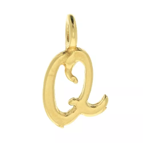 Dije letra alfabeto 10 mm - fuente cursiva - Q - Chapado de Oro 3 micras x1