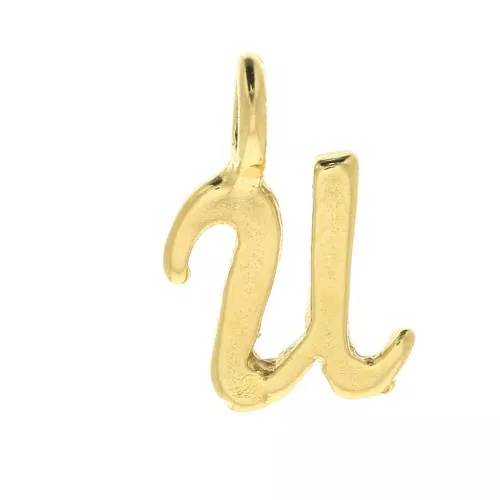 Dije letra alfabeto 10 mm - fuente cursiva - U - Chapado de Oro 3 micras x1