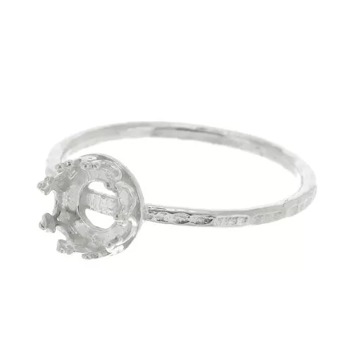 Anillo fino martillado para cabuchón 6 mm - Talla 57 - de Plata 925 x1