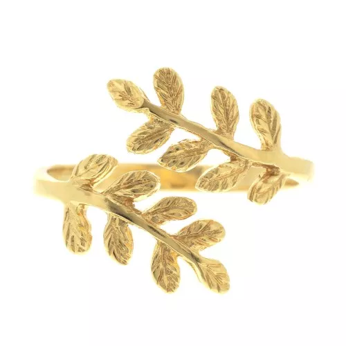 Anillo ajustable con ramas de olivo - Talla entre 52 y 58 - Dorado con oro fino x1