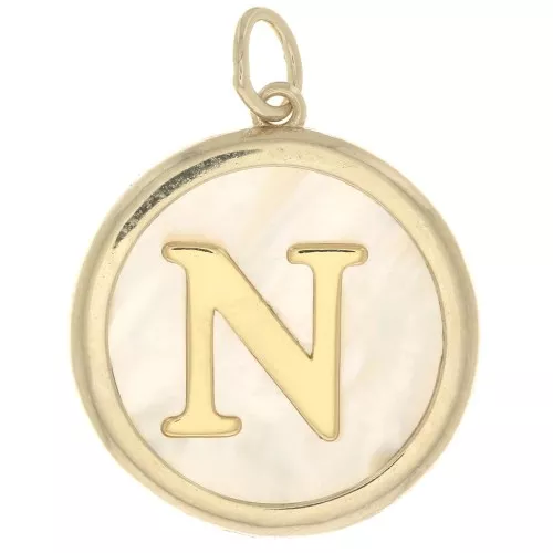 Colgante redondo de nácar 19x17 mm - estampado letra N - Chapado de Oro 3 micras x1