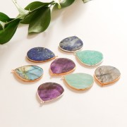 Colgante gota piedra gema 39x31 mm Plata 925 Dorado con oro fino - Amazonite x1