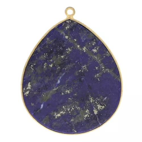 Colgante gota piedra gema 39x31 mm Plata 925 Dorado con oro fino - Lapis lazuli x1