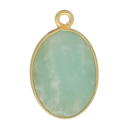 Colgante ovalado piedra gema18x11 mm Plata 925 Dorado con oro fino - Amazonite x1