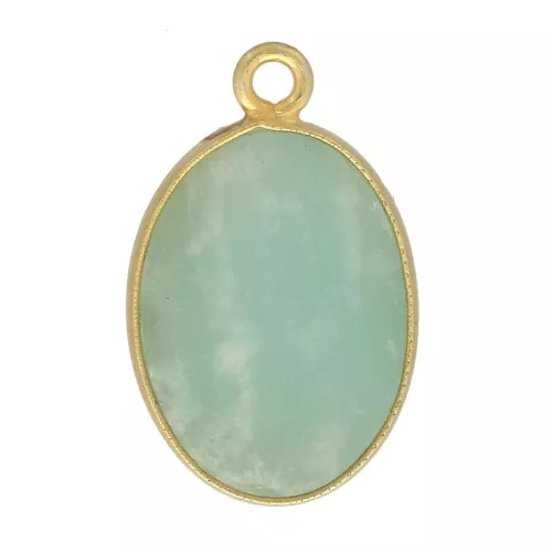 Colgante ovalado piedra gema18x11 mm Plata 925 Dorado con oro fino - Amazonite x1