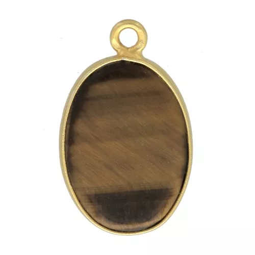 Colgante ovalado piedra gema18x11mm Plata 925 Dorado con oro fino - Oeil de tigre x1