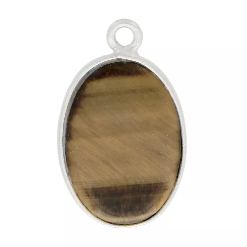 Colgante ovalado de piedra gema 18x11mm - Plata 925 - Oeil de tigre x1