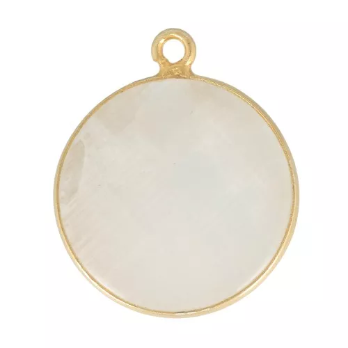 Colgante redondo de piedra gema 16 mm - de Plata 925Dorado con oro fino - Pierre de lune