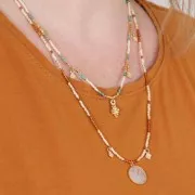 Colgante redondo de piedra gema 16 mm - de Plata 925Dorado con oro fino - Pierre de lune