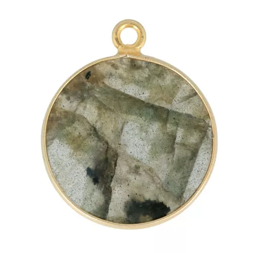 Colgante redondo de piedra gema 16 mm - de Plata 925Dorado con oro fino - Labradorite x1