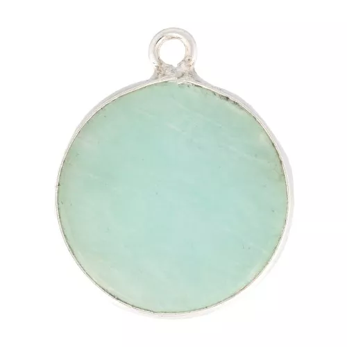 Colgante redondo de piedra gema 16 mm - de Plata 925- Amazonite x1