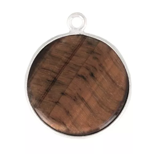 Colgante redondo de piedra gema 16 mm - de Plata 925- Oeil de tigre x1