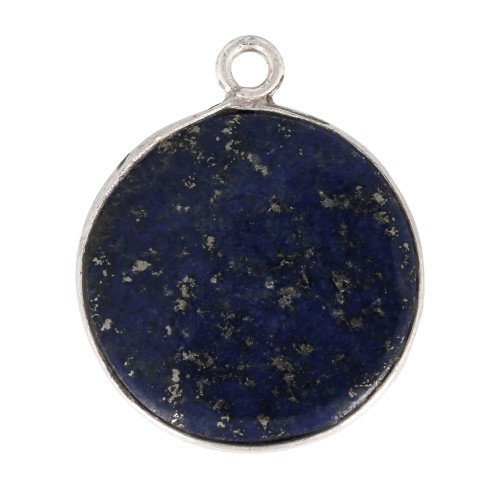 Colgante redondo de piedra gema 16 mm - de Plata 925- Lapis lazuli x1