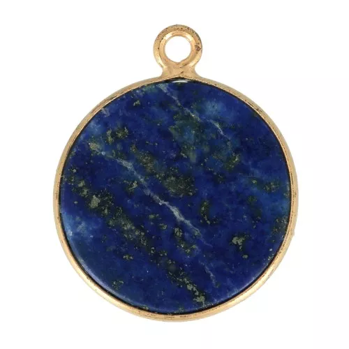Colgante redondo de piedra gema 16mm - de Plata 925Dorado con oro fino - Lapis lazuli x1