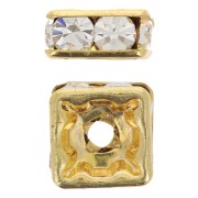 Perla rondel Strass cuadrado  8 mm dorado/Crystal AB x1