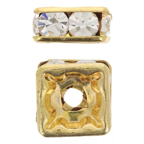 Perla rondel Strass cuadrado 8 mm dorado/Crystal AB x1