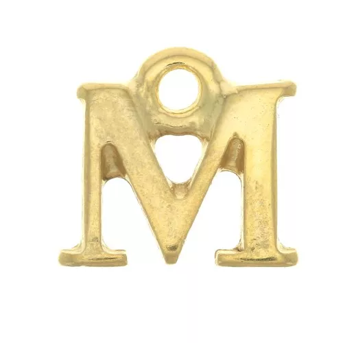 Dije letra alfabeto 11 mm con anilla cerrada - M - Dorado con oro fino x1
