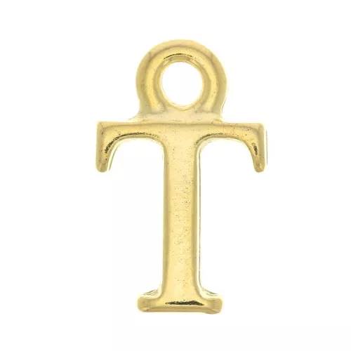 Dije letra alfabeto 13.5 mm con anilla cerrada - T - Dorado con oro fino x1