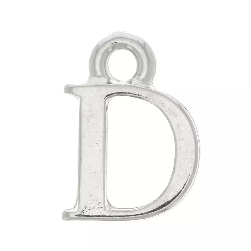 Dije letra alfabeto 13 mm con anilla cerrada - D - Rodiado x1