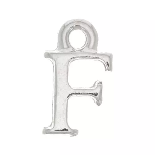Dije letra alfabeto 13 mm con anilla cerrada - F - Rodiado x1