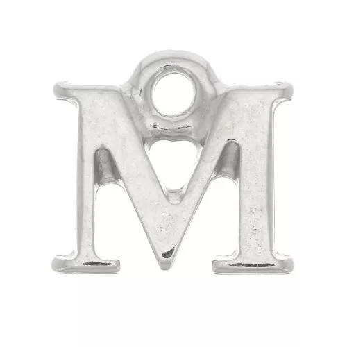 Dije letra alfabeto 11 mm con anilla cerrada - M - Rodiado x1