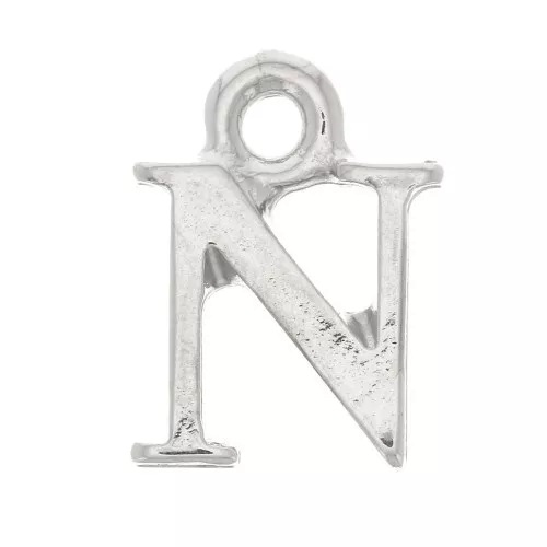 Dije letra alfabeto 13 mm con anilla cerrada - N - Rodiado x1