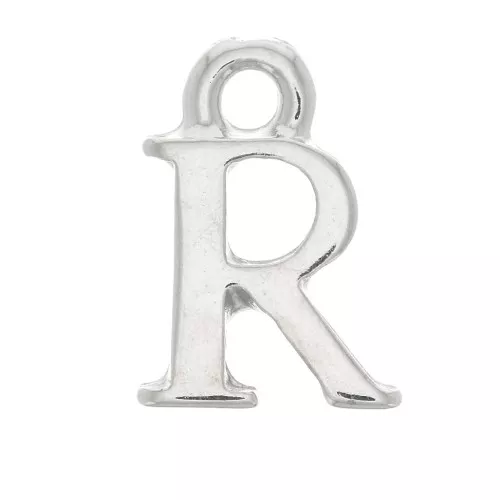 Dije letra alfabeto 13 mm con anilla cerrada - R - Rodiado x1