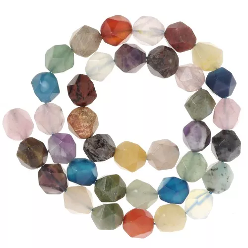 Cuentas hexagonales 10x9 mm - mix de piedras gemas - Multicolore x37cm