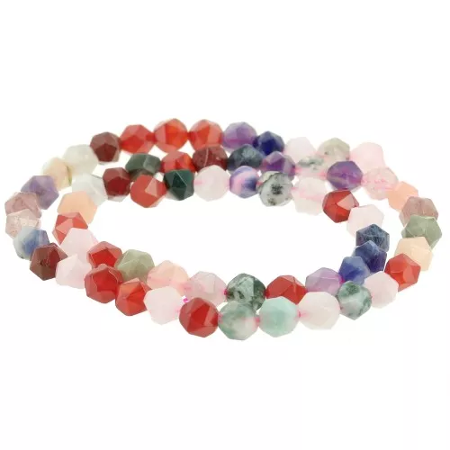 Cuentas hexagonales 6x5 mm - mix de piedras gemas - Multicolore x38cm