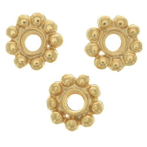 Cuentas arandelas forma flor 10 mm - Dorado con oro fino x6