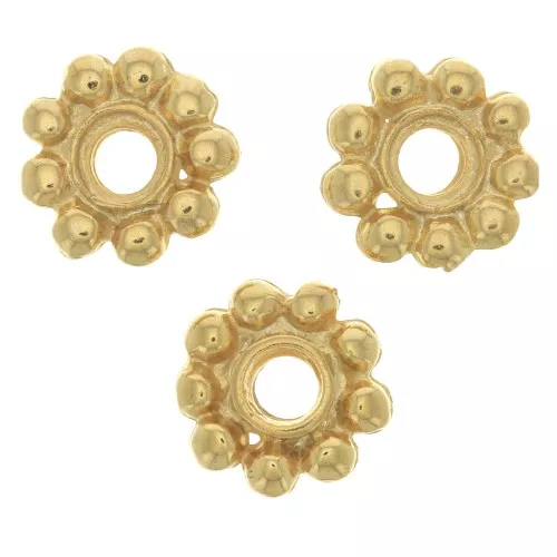 Cuentas arandelas forma flor 10 mm - Dorado con oro fino x6