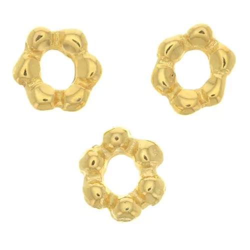 Cuentas arandelas forma flor 6.5x7 mm - Dorado con oro fino x5