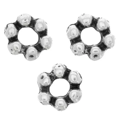 Cuentas arandelas forma flor 6.5x7 mm - Plateado envejecido x5