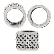 Cuentas tubos trabajados 5x4 mm - Plateado envejecido x5