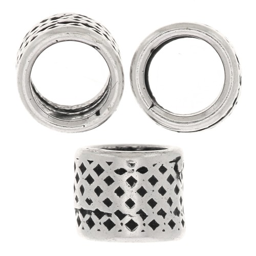 Cuentas tubos trabajados 5x4 mm - Plateado envejecido x5