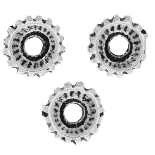 Cuentas arandelas a rayas 7 mm - Plateado envejecido x6