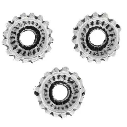 Cuentas arandelas a rayas 7 mm - Plateado envejecido x6